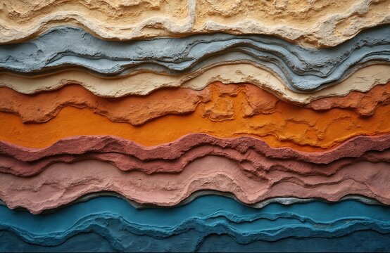 Stratified earth layers show varied textures and colors. Natural geological formations create abstract wavy patterns. Ground strata exhibit detailed erosion effects and rough surfaces.