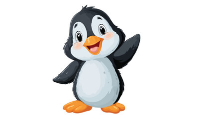 Obraz premium Cute Cartoon Penguin Waving Vector Illustration Isolated on White Background