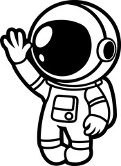 SVG vector illustration of an astronaut silhouette.Cartoon Astronaut Floating in Space with Stars