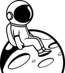 SVG vector illustration of an astronaut silhouette.Astronaut Holding Planets with Outer Space Theme