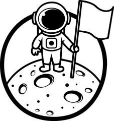 SVG vector illustration of an astronaut silhouette.Playful Astronaut with Cape in Outer Space Background
