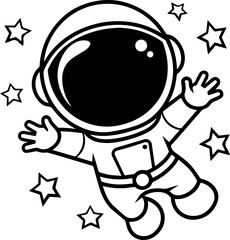 SVG vector illustration of an astronaut silhouette.Astronaut Holding Tool in Space Silhouette Graphic