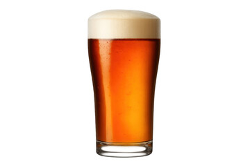 Pint glass of golden craft beer with foam, refreshing cool alcoholic drink, celebrating beverage, transparent background