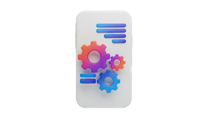 3D Rendering of Gears and Text on a Smartphone Interface