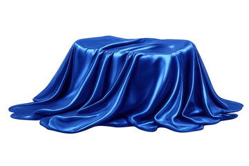Blue silk fabric draping over a hidden object, revealing a mystery and surprise on transparent background