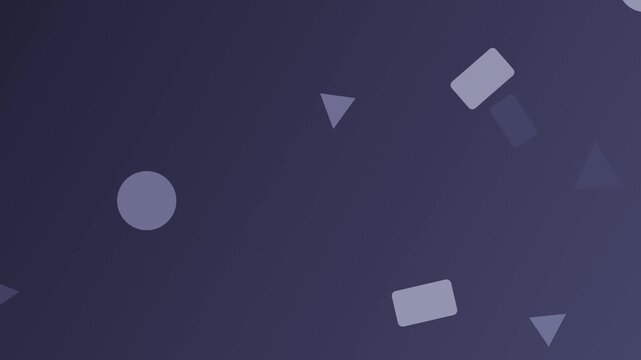 Abstract geometric shapes float and interact against a dark blue background