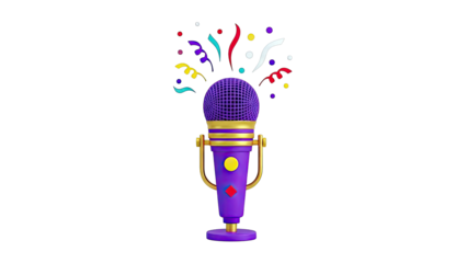 3D Purple Microphone with Confetti