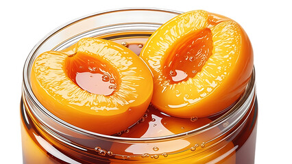 Delicious golden canned peaches in sweet syrup, ready to enjoy from a glass jar