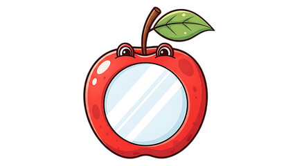 A cute cartoon red apple with a blank circular frame for custom content