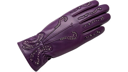 Stylish purple leather glove adorned with sparkling silver studs in an elegant design