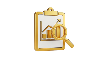 Golden Clipboard with Graph and Magnifying Glass