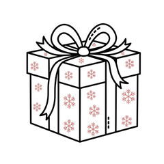 Christmas Gift Box with Snowflakes Outline.