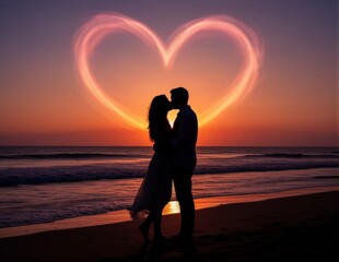 Romantic Sunset Beach Kiss