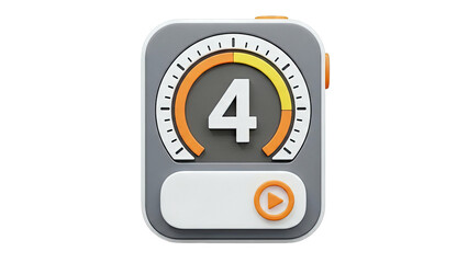 3D Timer Icon with Number 4 and Play Button