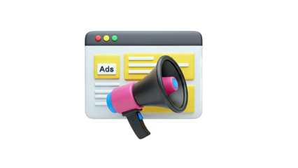 Advertising Megaphone and Website Interface 3D Icon