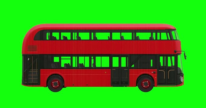 Red doubledecker bus against a vibrant green backdrop, perfect for travel websites, transportationrelated content, or londonthemed designs. Great for promotional materials.
