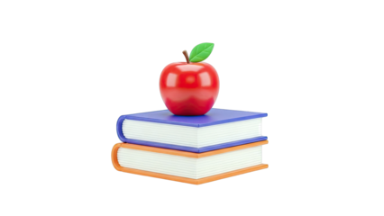 3D Rendered Stack of Books with Red Apple