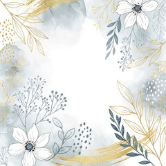 Elegant Floral Wreath with Watercolor Accents and Botanical Line Art.