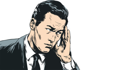 Close-Up of Businessman Listening Carefully with Hand on Ear Vector Illustration