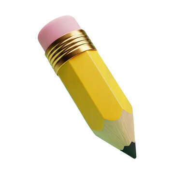 Cute Yellow Pencil Character with Happy Face for Drawing School