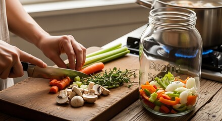 Preparing Homemade Vegetable Broth - Fresh Ingredients and Healthy Cooking.