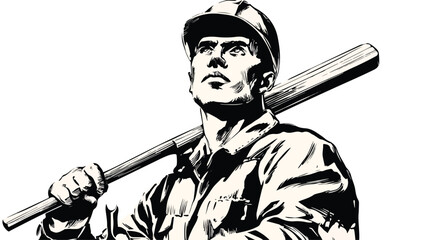 Professional Construction Worker Using Mattock Tool for Landscaping Work