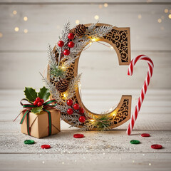 Festive Letter C Decoration with Christmas Elements.