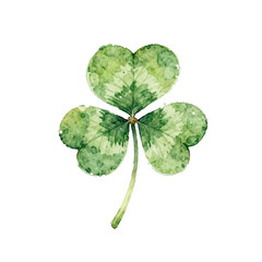 Watercolor illustration of a vibrant green threeleaf clover.
