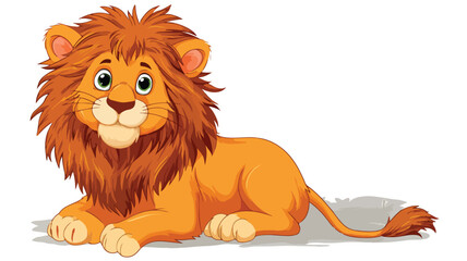 Adorable Lion Cartoon Illustration on White Background with Outline