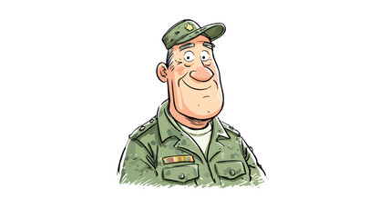 Retired Military Man Cartoon Character on White Background Vector Illustration