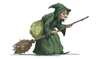 Old Witch Cartoon Isolated on White Background Vector Illustration