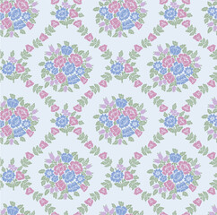 Floral Block Print Repeat Vector Pattern, Medallion, Damask, Boho Print