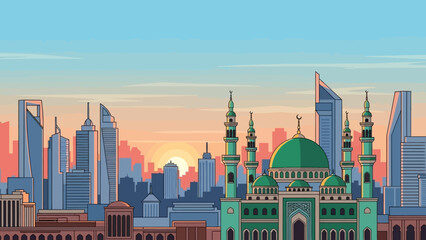 Grand Mosque with Green Domes and Minarets. © Awaludin