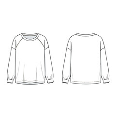 White Long Sleeve Raglan Sweatshirt Technical Sketch Fashion Illustration.