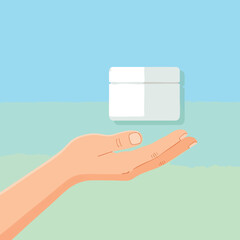 Human Hand Holding Blank White Cream Jar Container.