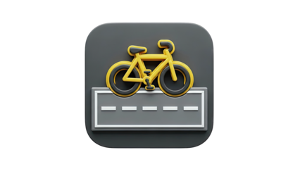 3D Yellow Bicycle Icon on Road