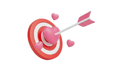 Arrow hitting pink heart target with smaller hearts