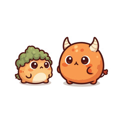 Two Adorable Cartoon Creatures with Unique Features Standing Together.