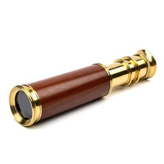 Brass Telescope with Wooden Handle Isolated