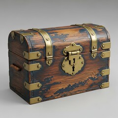 Vintage Wooden Treasure Chest with Metal Lock