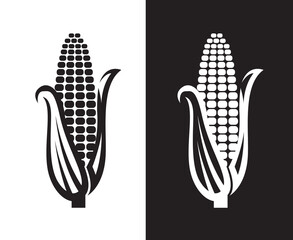 corn cob icons isolated on white and black background