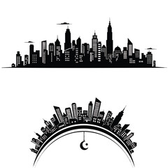 Modern City Skyline Silhouette Vector Illustration.