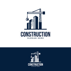 construction company logo with crane and building design