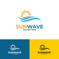 sunwave logo design with sun and ocean wave element