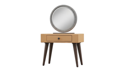 Modern Makeup Vanity with Round Mirror and Single Drawer