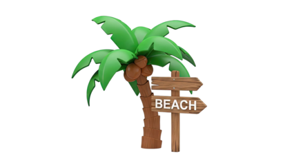 3D Rendering of a Palm Tree with a Beach Sign