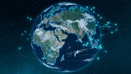 Digital Earth with glowing network connections illustrating global communication, data transfer, and internet connectivity. - Powered by Adobe
