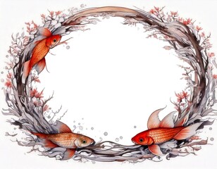 Goldfish Circular Frame &ndash; Elegant Japanese Summer Design generated AI