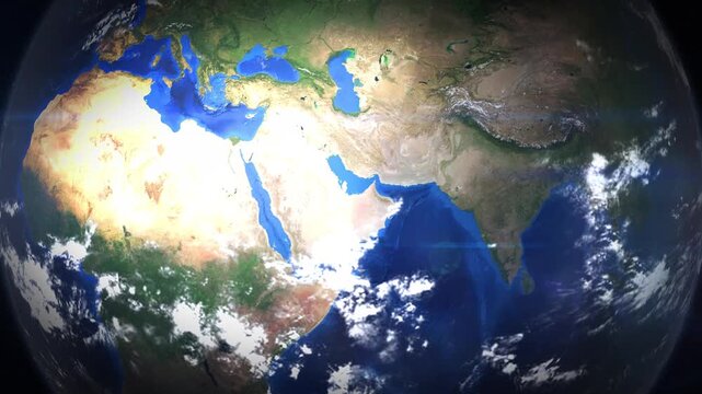 View of Abu Dhabi city location on Earth map from space