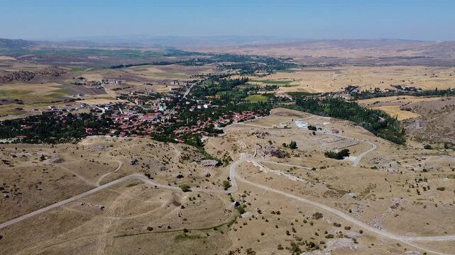 Aerial view of ruins in the ancient city of Hattusa